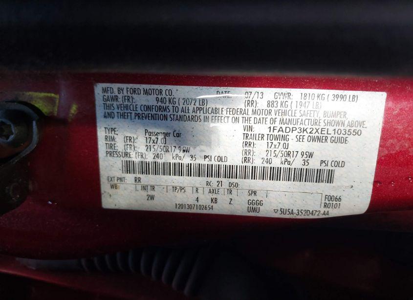 Photo 9 of 2014 Ford Focus SE (VIN 1FADP3K2XEL103550)