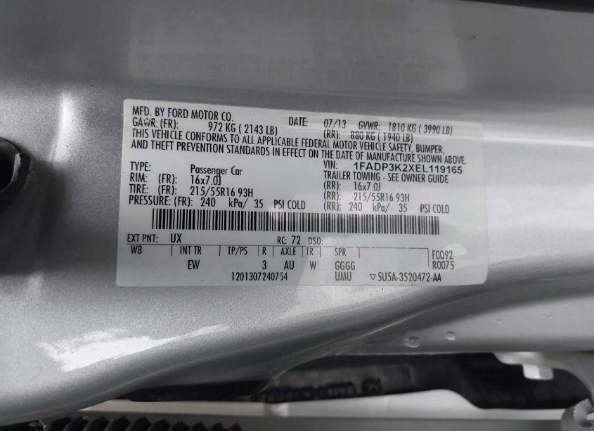 Photo 9 of 2014 Ford Focus SE (VIN 1FADP3K2XEL119165)