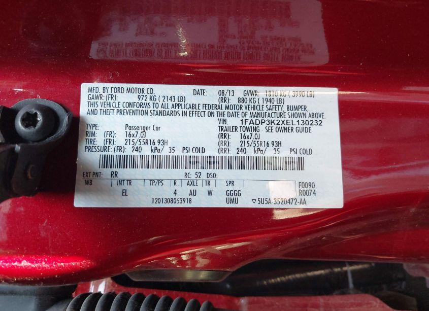 Photo 9 of 2014 Ford Focus SE (VIN 1FADP3K2XEL130232)