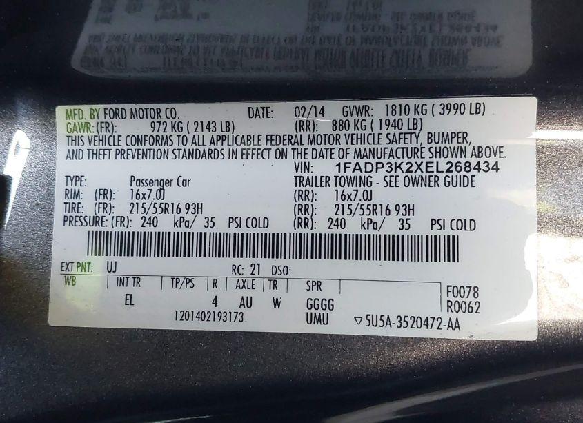 Photo 9 of 2014 Ford Focus SE (VIN 1FADP3K2XEL268434)