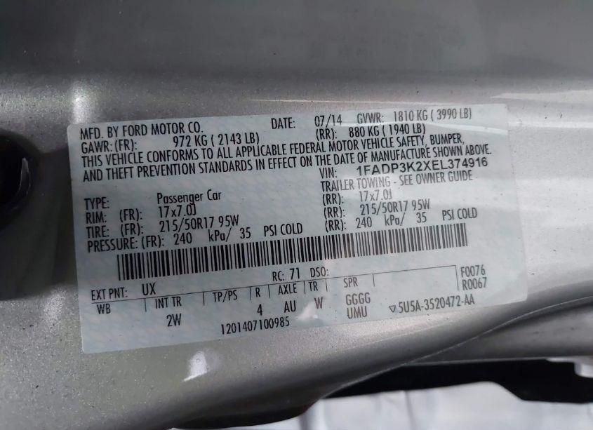 Photo 9 of 2014 Ford Focus SE (VIN 1FADP3K2XEL374916)