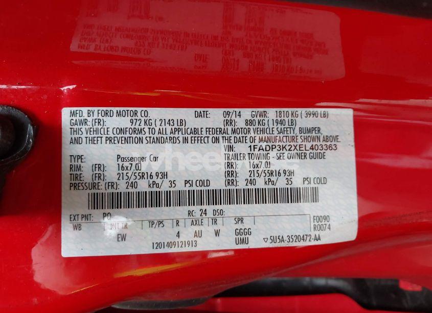 Photo 9 of 2014 Ford Focus SE (VIN 1FADP3K2XEL403363)