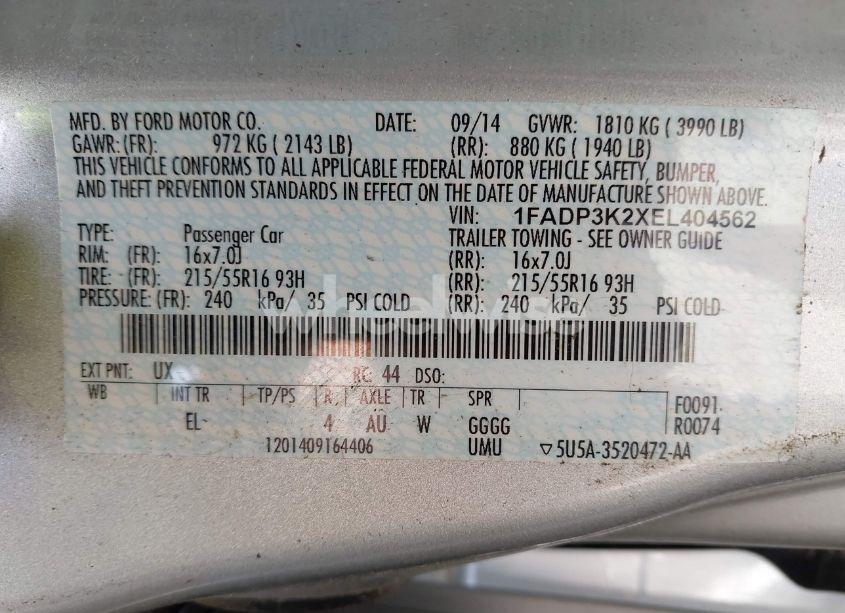 Photo 9 of 2014 Ford Focus SE (VIN 1FADP3K2XEL404562)