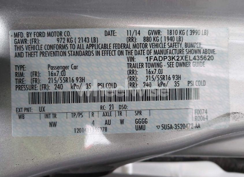 Photo 9 of 2014 Ford Focus SE (VIN 1FADP3K2XEL435620)