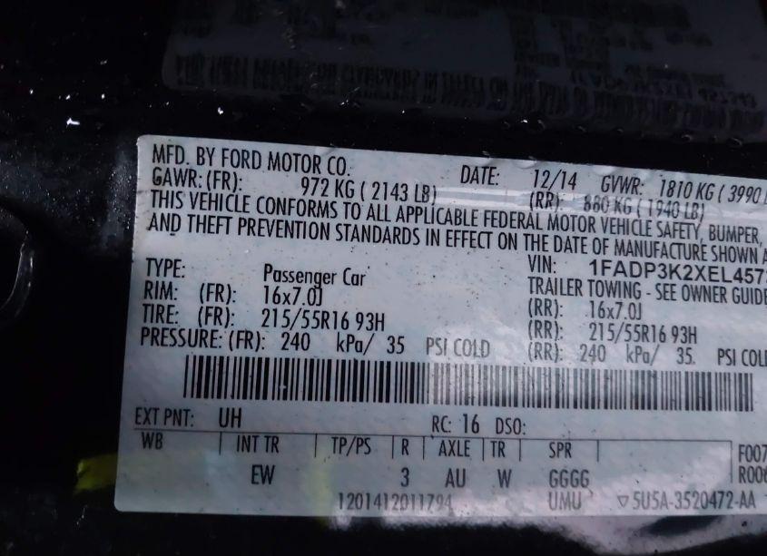 Photo 9 of 2014 Ford Focus SE (VIN 1FADP3K2XEL457343)