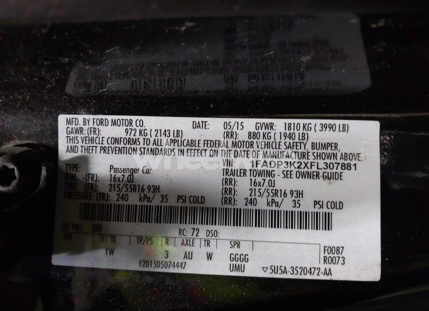 Photo 9 of 2015 Ford Focus SE (VIN 1FADP3K2XFL307881)