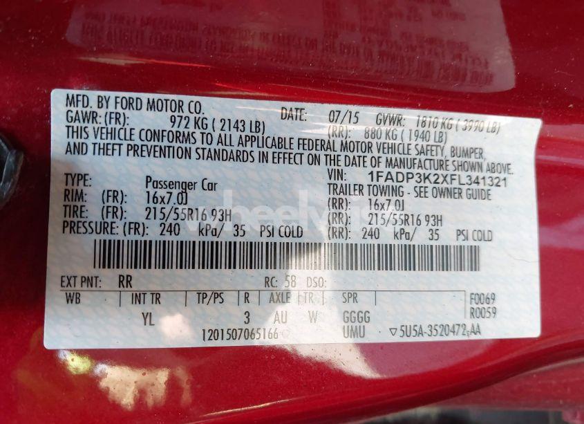 Photo 9 of 2015 Ford Focus SE (VIN 1FADP3K2XFL341321)