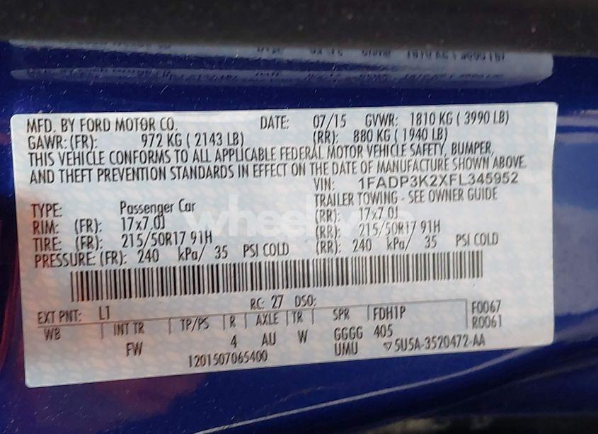 Photo 9 of 2015 Ford Focus SE (VIN 1FADP3K2XFL345952)