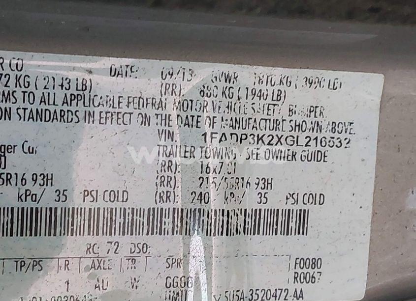 Photo 9 of 2016 Ford Focus SE (VIN 1FADP3K2XGL216532)