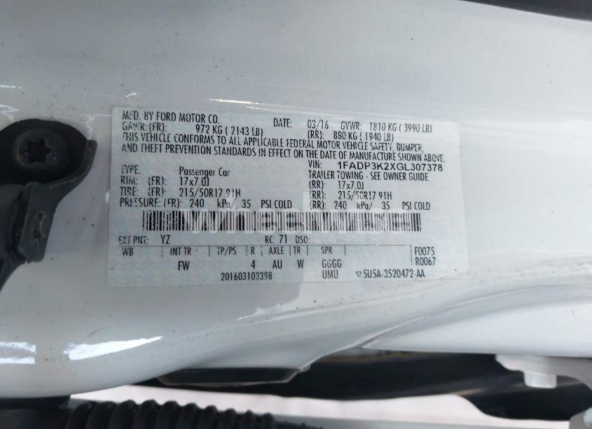 Photo 9 of 2016 Ford Focus SE (VIN 1FADP3K2XGL307378)