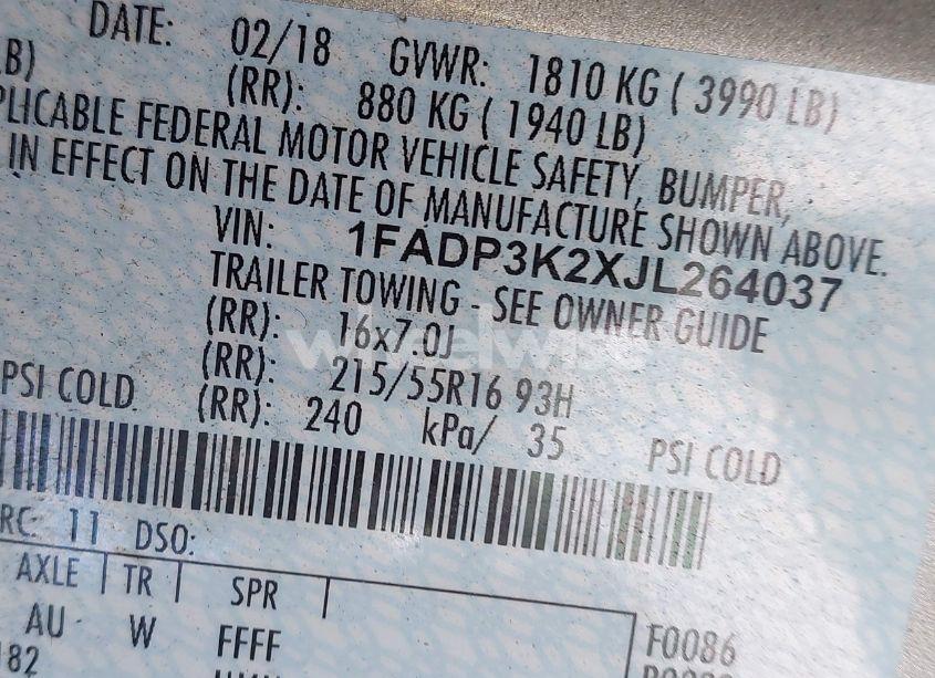 Photo 9 of 2018 Ford Focus SE (VIN 1FADP3K2XJL264037)