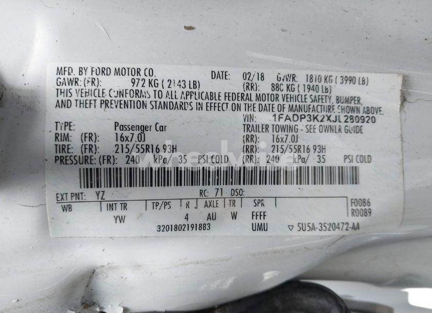 Photo 9 of 2018 Ford Focus SE (VIN 1FADP3K2XJL280920)