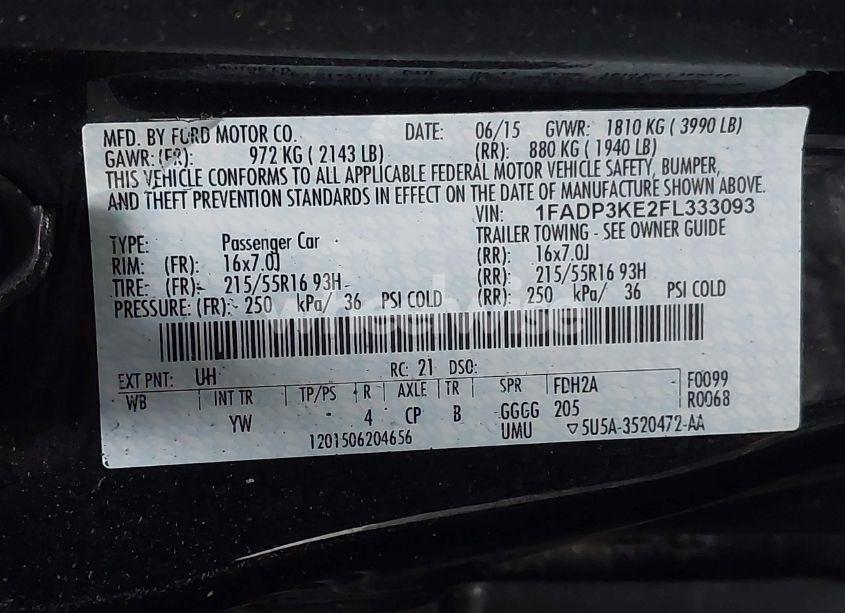 Photo 9 of 2015 Ford Focus SE (VIN 1FADP3KE2FL333093)