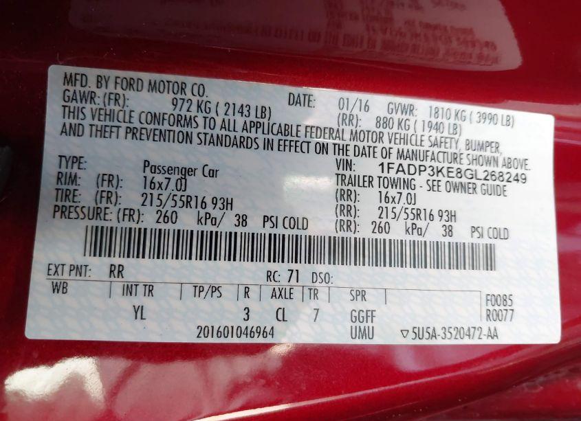 Photo 9 of 2016 Ford Focus SE (VIN 1FADP3KE8GL268249)