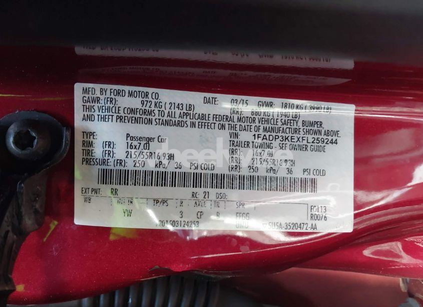 Photo 9 of 2015 Ford Focus SE (VIN 1FADP3KEXFL259244)