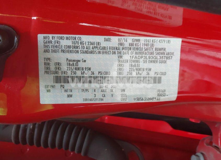 Photo 9 of 2016 Ford Focus ST (VIN 1FADP3L93GL357857)