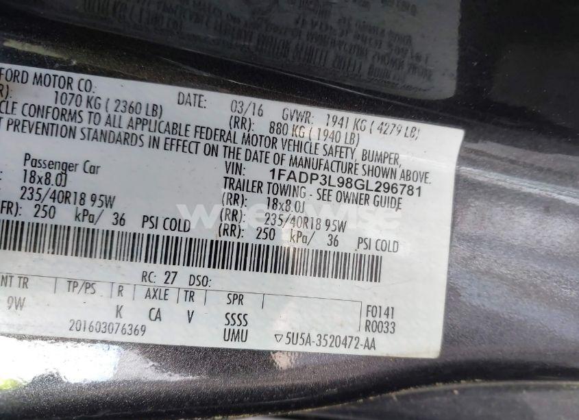 Photo 9 of 2016 Ford Focus ST (VIN 1FADP3L98GL296781)