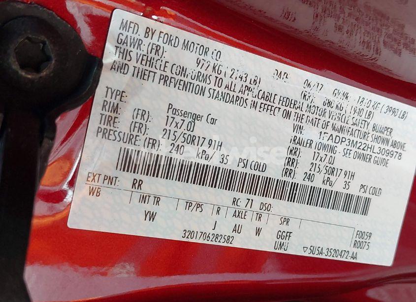 Photo 9 of 2017 Ford Focus SEL (VIN 1FADP3M22HL309978)