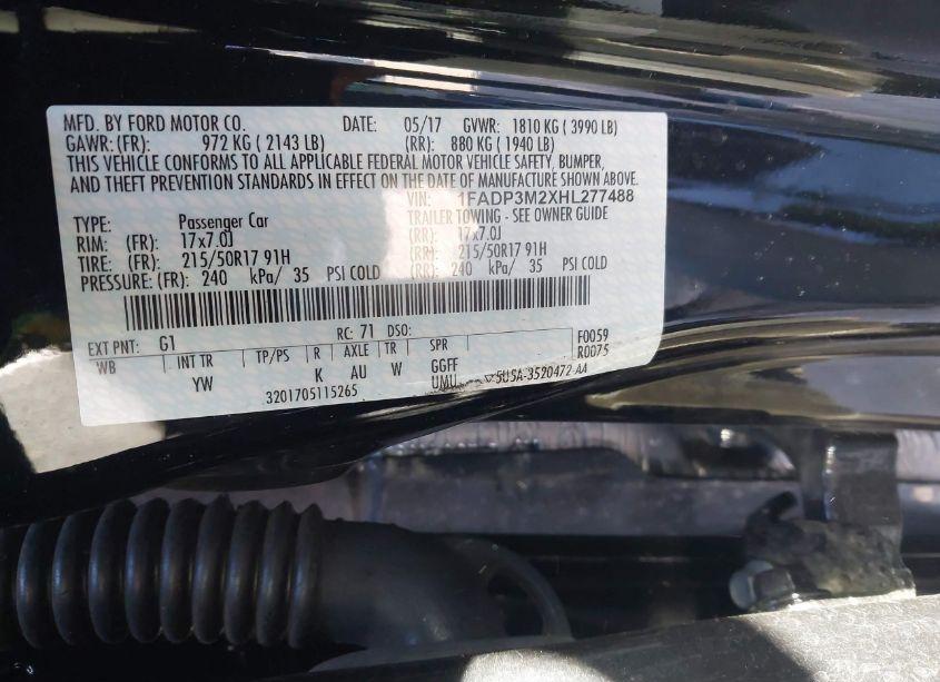 Photo 9 of 2017 Ford Focus SEL (VIN 1FADP3M2XHL277488)