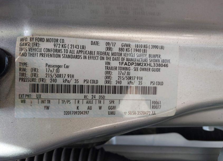 Photo 9 of 2017 Ford Focus SEL (VIN 1FADP3M2XHL338046)