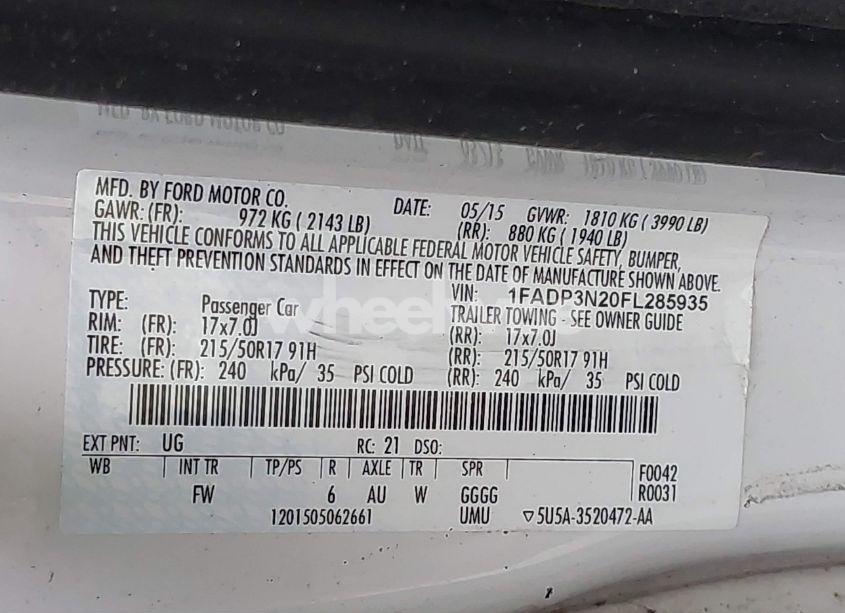 Photo 9 of 2015 Ford Focus TITANIUM (VIN 1FADP3N20FL285935)