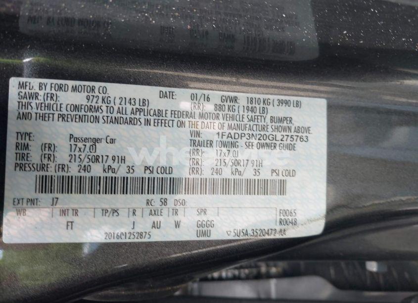 Photo 9 of 2016 Ford Focus TITANIUM (VIN 1FADP3N20GL275763)