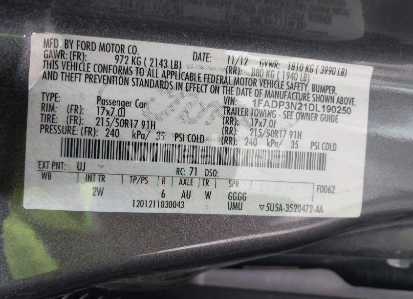 Photo 9 of 2013 Ford Focus TITANIUM (VIN 1FADP3N21DL190250)