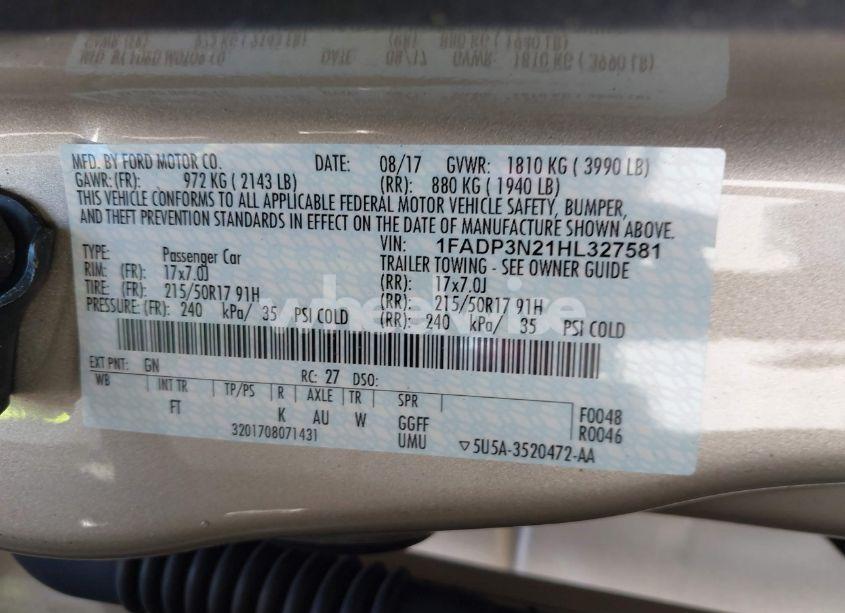 Photo 9 of 2017 Ford Focus TITANIUM (VIN 1FADP3N21HL327581)