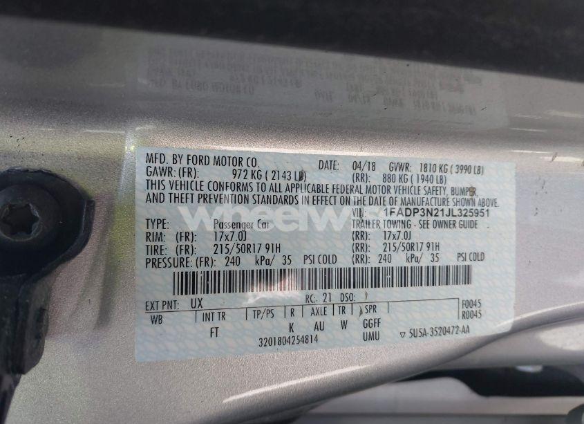 Photo 9 of 2018 Ford Focus TITANIUM (VIN 1FADP3N21JL325951)