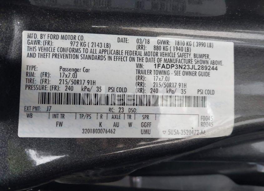 Photo 9 of 2018 Ford Focus TITANIUM (VIN 1FADP3N23JL289244)