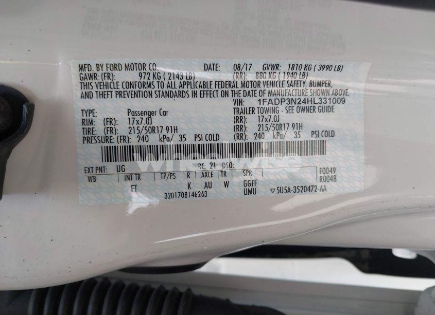 Photo 9 of 2017 Ford Focus TITANIUM (VIN 1FADP3N24HL331009)