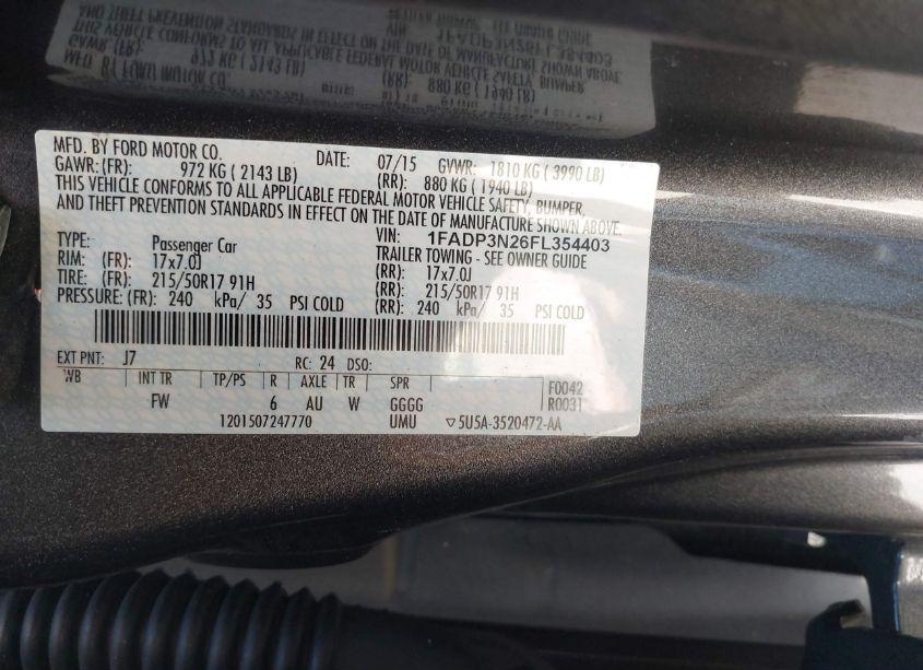 Photo 9 of 2015 Ford Focus TITANIUM (VIN 1FADP3N26FL354403)