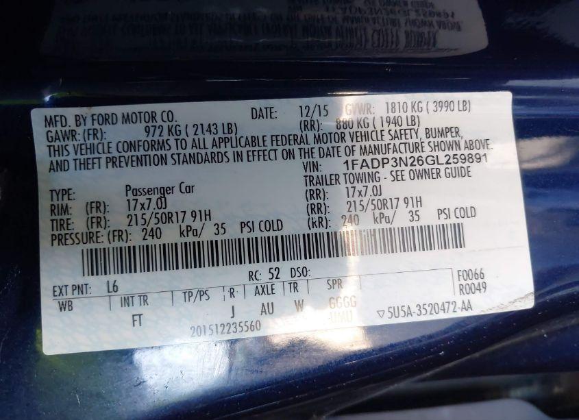 Photo 9 of 2016 Ford Focus TITANIUM (VIN 1FADP3N26GL259891)