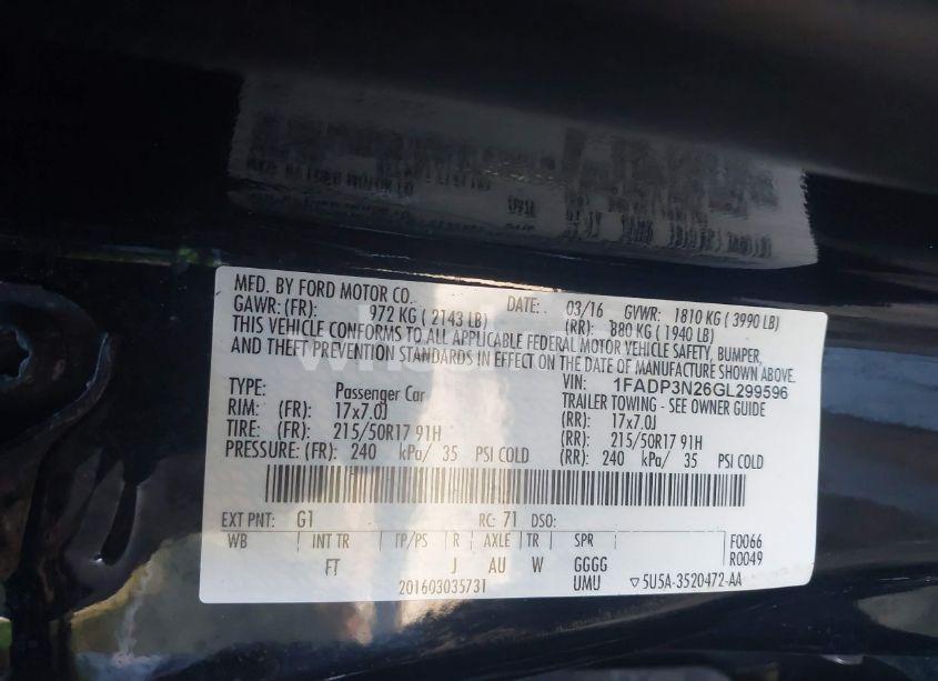 Photo 9 of 2016 Ford Focus TITANIUM (VIN 1FADP3N26GL299596)