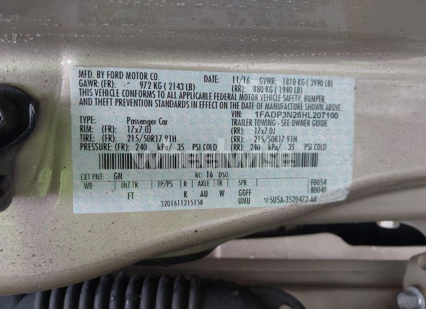 Photo 9 of 2017 Ford Focus TITANIUM (VIN 1FADP3N26HL207100)