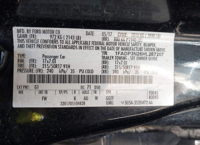 Photo 9 of 2017 Ford Focus TITANIUM (VIN 1FADP3N26HL287207)