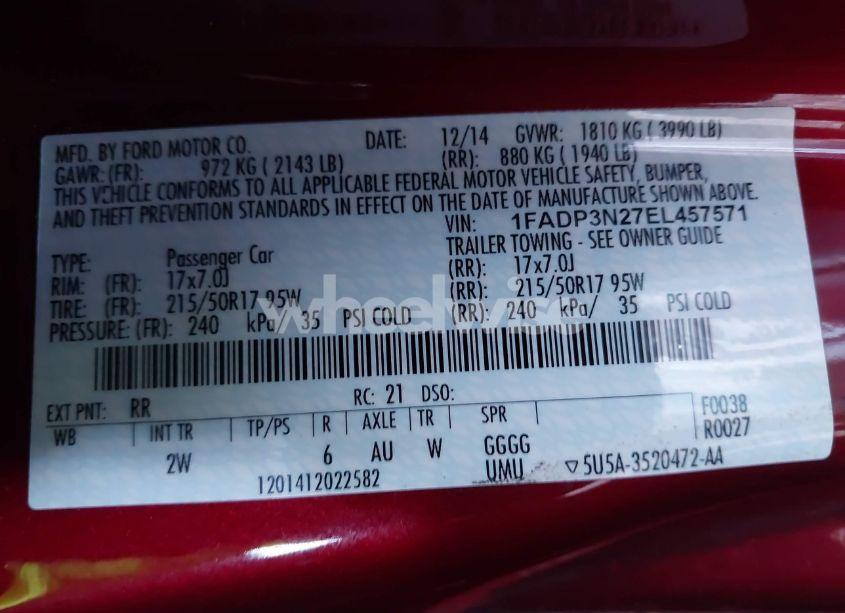 Photo 9 of 2014 Ford Focus TITANIUM (VIN 1FADP3N27EL457571)