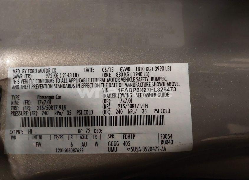 Photo 9 of 2015 Ford Focus TITANIUM (VIN 1FADP3N27FL328473)