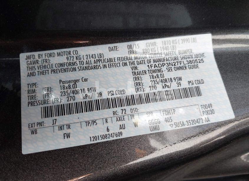 Photo 9 of 2015 Ford Focus TITANIUM (VIN 1FADP3N27FL380525)