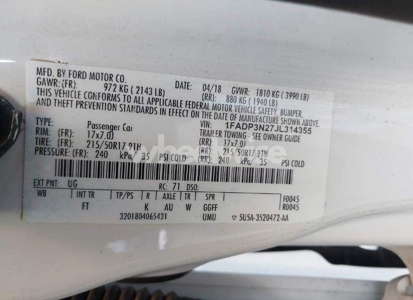 Photo 9 of 2018 Ford Focus TITANIUM (VIN 1FADP3N27JL314355)