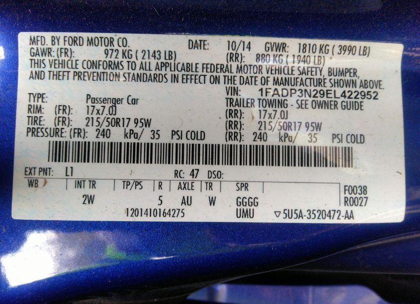 Photo 9 of 2014 Ford Focus TITANIUM (VIN 1FADP3N29EL422952)