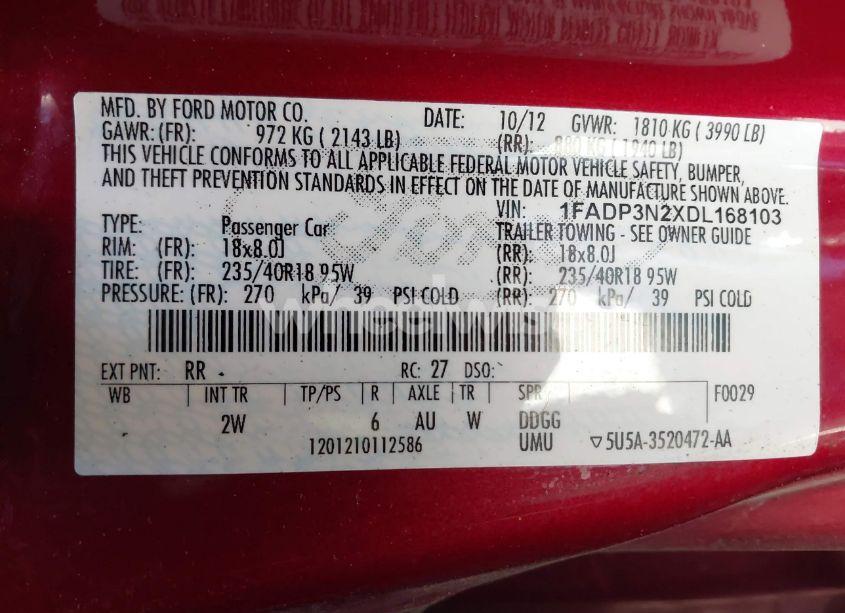 Photo 9 of 2013 Ford Focus TITANIUM (VIN 1FADP3N2XDL168103)