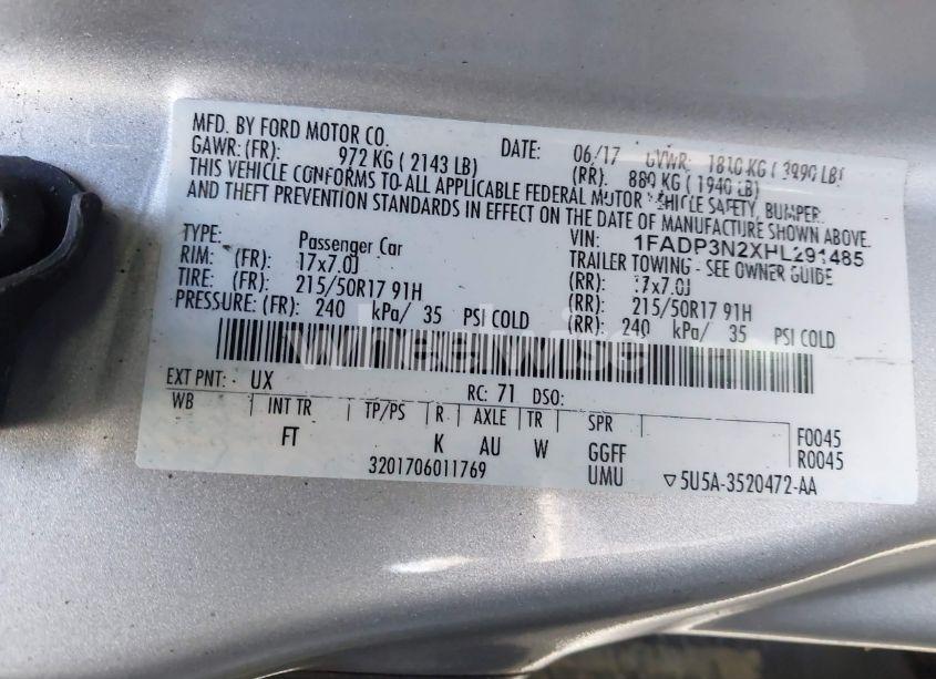 Photo 9 of 2017 Ford Focus TITANIUM (VIN 1FADP3N2XHL291485)