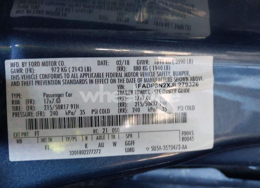 Photo 9 of 2018 Ford Focus TITANIUM (VIN 1FADP3N2XJL279326)