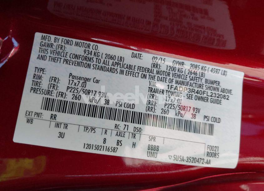 Photo 9 of 2015 Ford Focus ELECTRIC (VIN 1FADP3R40FL232082)