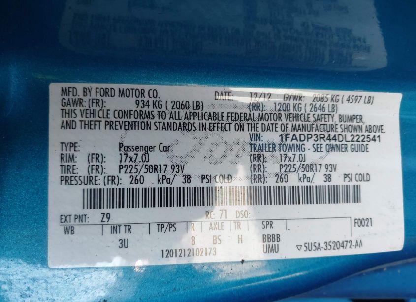 Photo 9 of 2013 Ford Focus ELECTRIC (VIN 1FADP3R44DL222541)