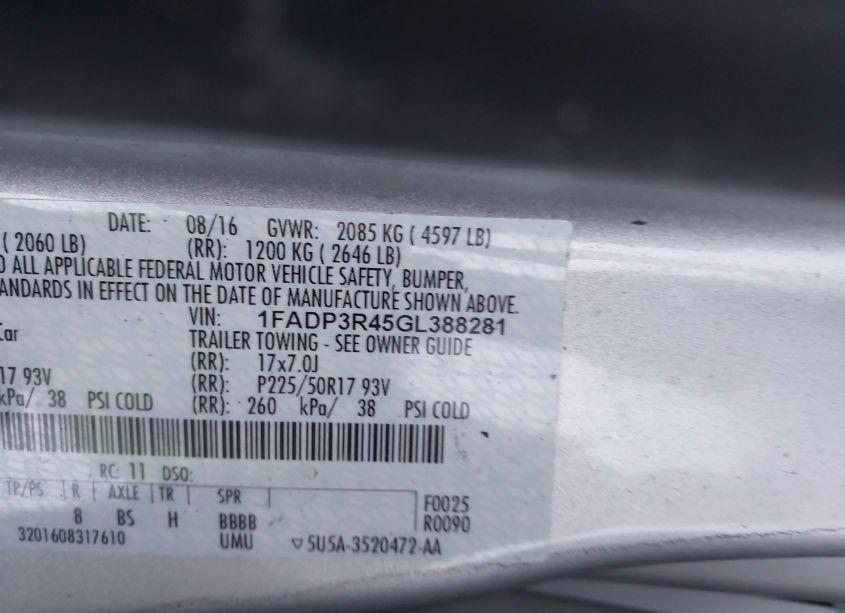 Photo 9 of 2016 Ford Focus ELECTRIC (VIN 1FADP3R45GL388281)