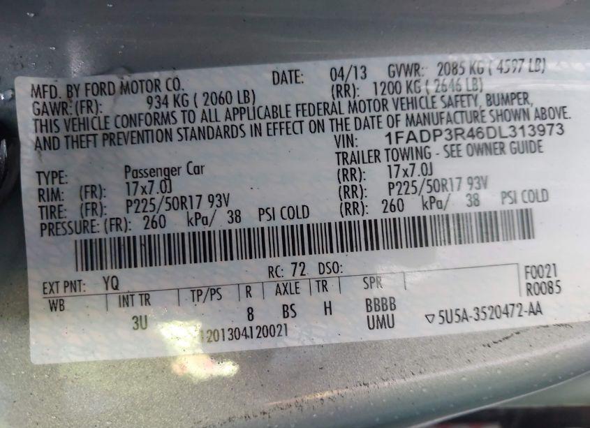 Photo 9 of 2013 Ford Focus ELECTRIC (VIN 1FADP3R46DL313973)