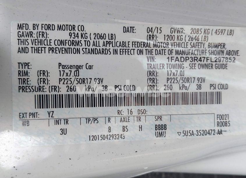 Photo 9 of 2015 Ford Focus ELECTRIC (VIN 1FADP3R47FL297852)