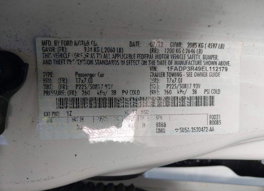 Photo 9 of 2014 Ford Focus ELECTRIC (VIN 1FADP3R49EL112179)